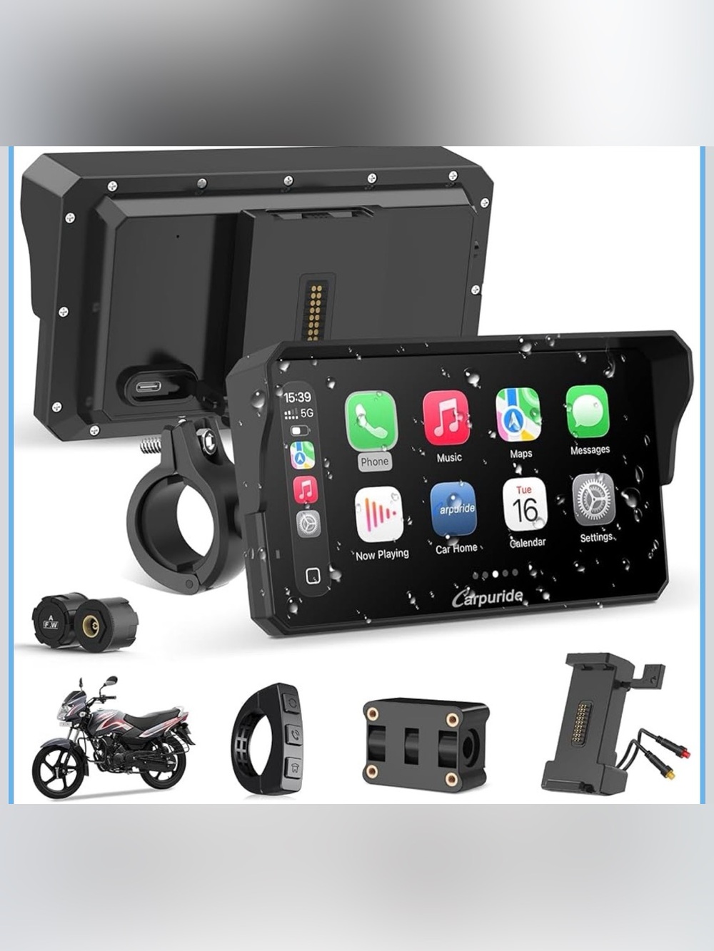 Carpuride Motorcycle Carplay & TPMS, 6.25" Wireless Car Play & Android Auto GPS